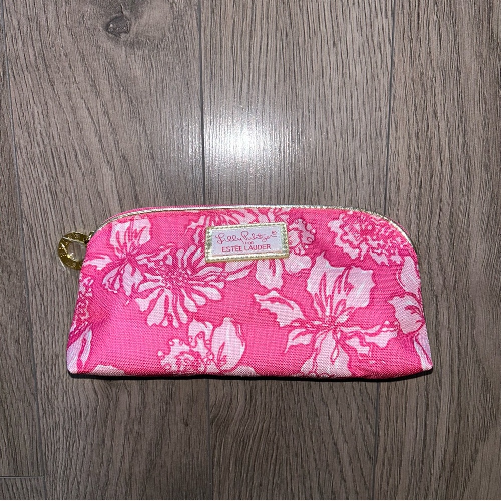 Lilly Pulitzer Estée Lauder Cosmetic Zip Pouch Bag Pencil Case Pink Floral